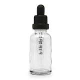 30ml Glass Dropper Bottles w/Measurements & Tamper Proof Lid | Clear Bottle & Black Cap | 120pc Case