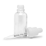 30ml Glass Dropper Bottles w/Measurements & Tamper Proof Lid | Clear Bottle & White Cap | 120pc Case